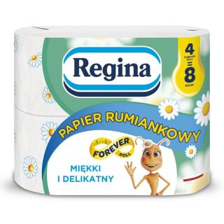 Papier toaletowy 3-warstwowy Regina Rumiankowy Forever Roll 36 m, standardowe rolki z celulozy 4 rolki x 300 listków