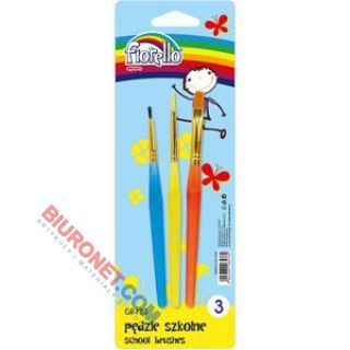 Pędzle szkolne zestaw Fiorello różne rozmiary, plastikowe z metalowym okuciem 3 sztuki