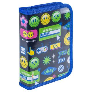 Piórnik szkolny z wyposażeniem GIMBOO 21 elementów 1 komora i 1 przekładka, z nadrukiem motyw emojis