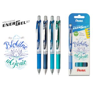 Pióro kulkowe Pentel EnerGel BL77, automatyczne, żelowe, końcówka 0,7mm, 4 kolory
 błękitne ukojenie