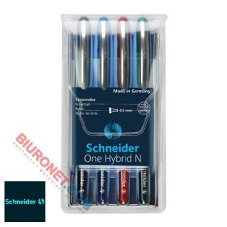 Pióro kulkowe ze skuwką Schneider One Hybrid N, zestaw w pudełku, końcówka igłowa 0,5 mm 4 kolory w etui