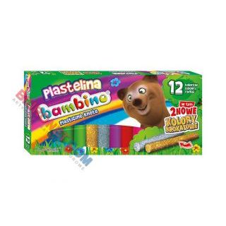 Plastelina okrągła Bambino, 2 kolory brokatowe 12 kolorów