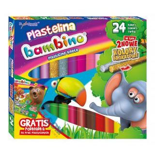 Plastelina okrągła z podkładką Bambino, 2 kolory brokatowe 24 kolory