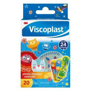 Plastry z opatrunkiem Viscoplast Zwierzaki, z grafikami dla dzieci, 1 rozmiar  72 x 25 mm 20 sztuk