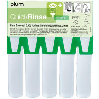 Płyn do płukania oczu PLUM QuickRinse, sterylne ampułki 0,9% chlorku sodu 5 x 20 ml