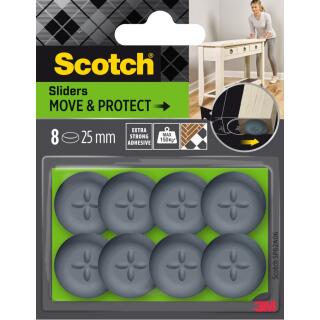 Podkładki ochronno-ślizgowe Scotch Move & Protect, okrągłe 25 mm, samoprzylepne, szare 8 sztuk
