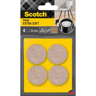 Podkładki wełniane Scotch Extra Soft, okrągłe 34 mm, samoprzylepne, beżowe 4 sztuki