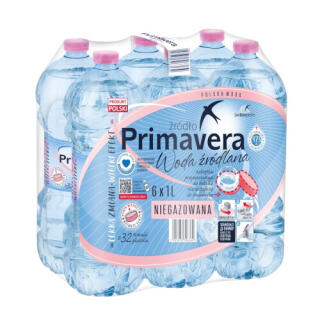 Primavera 1L x 6 sztuk, woda źródlana, w butelkach PET niegazowana
