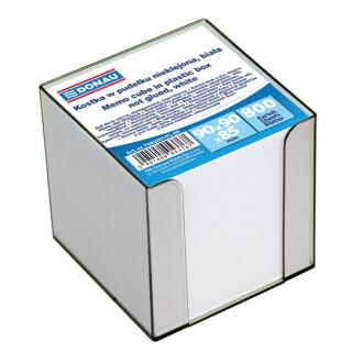 Przybornik plastikowy na kostkę karteczek nieklejonych Donau, papierowy notes biały 90 x 90 x 85 mm transparentny