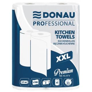 Ręcznik papierowy w rolce biały 3-warstwowy celulozowy Donau PROFESSIONAL XXL 2 rolki x 100 listków