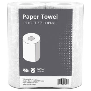 Ręczniki papierowe VELVET CARE Professional 10 m, kuchenne, biały papier celulozowy, 2-warstwowy 2 rolki x 50 listków