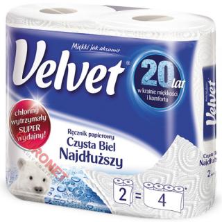Ręczniki papierowe Velvet Extra Long, kuchenne, biały papier celulozowy, 2-warstwowy 2 rolki x 90 listków