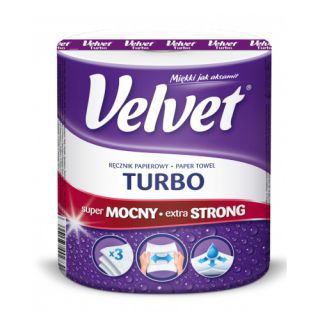 Ręczniki papierowe Velvet Turbo 330 listków, kuchenne, biały papier celulozowy, 3-warstwowy 1 rolka
