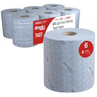 Ręczniki papierowe w rolce centralnie odwijane Kimberly-Clark WyPall L10 General Clean 7407, niebieskie 1-warstwowe 6 rolek x 500 listków