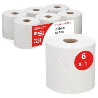 Ręczniki papierowe w rolce centralnie odwijane Kimberly-Clark WyPall L20 General Clean 7261, białe 2-warstwowe 6 rolek x 550 listków