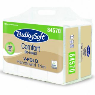 Ręczniki składane BulkySoft Comfort De-inked 84570 typu V, biały papier celulozowy z recyklingu, 2-warstwowe, do dozowników 12 x 250 listków