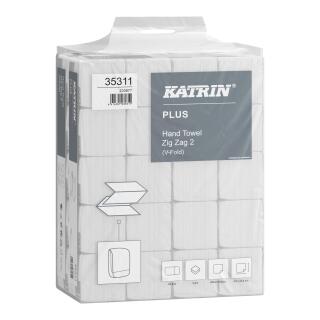 Ręczniki składane Katrin PLUS Zig Zag 2 35311 typu V, biały papier celulozowy, 2-warstwowe, do dozowników 20 x 200 listków