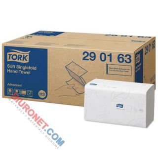 Ręczniki składane Tork Singlefold Advanced H3 typu V, biały papier celulozowy, 2-warstwowe, do dozowników 15 x 250 listków