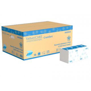 Ręczniki składane Velvet CARE Professional typu V, 21 x 23 cm, biały papier celulozowy, 2-warstwowe, do dozowników 20 x 150 listków