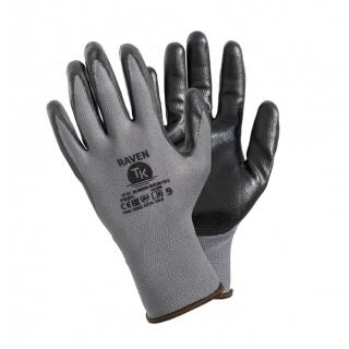 Rękawice do prac monterskich TK Gloves RAVEN, pokryte nitrylem, 12 par, szare rozmiar 8