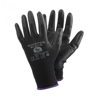 Rękawice do prac monterskich TK Gloves ROOSTER Black, powleczone poliuretanem, 12 par, czarne rozmiar 6