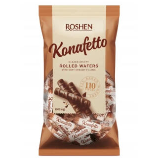 Rurki waflowe z mlecznym kremem Konafetto Bianco Roshen, cukierki w polewie czekoladowej 1 kg