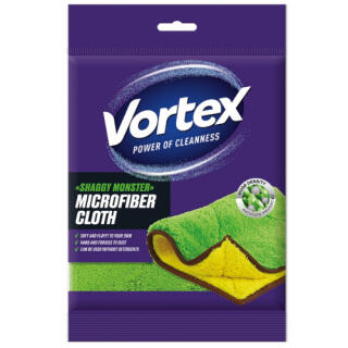 Ścierka z mikrofibry VORTEX Shaggy Monter 30 x 20 cm, uniwersalna do różnych powierzchni i kurzu, zielono-żółta 1 sztuka