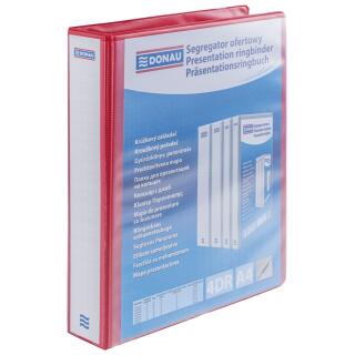 Segregator ofertowy Donau A4, ringowy 4DR/30mm, grzbiet 63 mm, 5 kieszeni czerwony