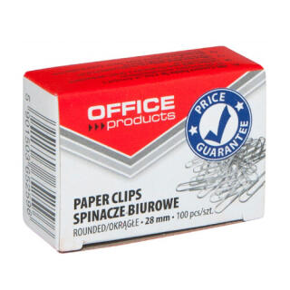 Spinacze metalowe 28mm Office Products, okrągłe, w kartoniku 100 sztuk