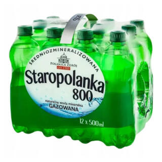 Staropolanka 800 0,5L x 12 sztuk, woda wysokozmineralizowana, w butelkach PET gazowana