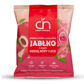 Suszone plastry jabłek o smaku dzikiej róży i liczi Crispy Nartural, chipsy owocowe 50 g