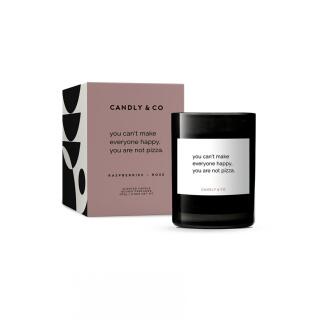 Świeca sojowa Candly & Co 250 g, zapach No.7 Maliny i Róża, w szkle z cytatem You Can't Make Everyone Happy