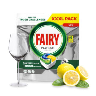 Tabletki do zmywarek Fairy Jar Platinum All In One Lemon, o zapachu cytrynowym 96 sztuk