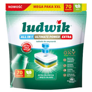 Tabletki do zmywarki Ludwik All in One Ultimate Power Extra Mint, miętowe 70 sztuk