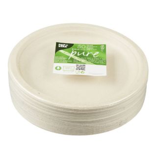 Talerze okrągłe z trzciny cukrowej białe 50 sztuk, biodegradowalne średnica 18 cm