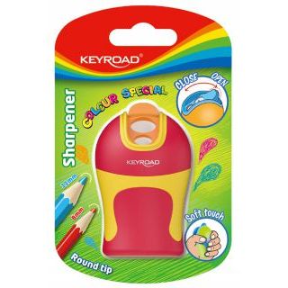 Temperówka szkolna z pojemnikiem KEYROAD Colour Special Soft Touch, podwójna z zamknięciem mix kolorów