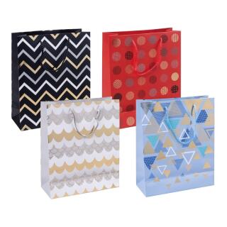 Torebka ozdobna na prezenty Donau HOME 25 x 30 x 10 cm, laminowana papierowa ze sznurkiem, 12 sztuk mix wzorów 1