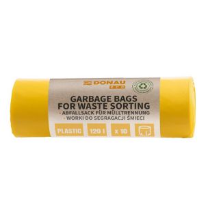 Worki do segregacji odpadów bez wiązania Donau ECO 120L x 10 sztuk, folia LDPE z recyklingu żółte