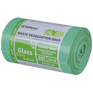 Worki do segregacji odpadów bez wiązania Donau HOME 60L x 50 sztuk, folia LDPE z recyklingu zielone