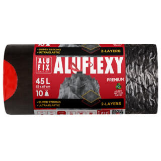 Worki na odpady ALUFIX Aluflexy Premium LDPE, mocne i elastyczne, 2-warstwowe, ściągane taśmą, szare 45L x 10 sztuk