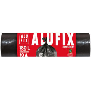 Worki na odpady ALUFIX Premium LDPE, mocne do dużych i ciężkich odpadów, bez wiązania, czarne 180L x 10 sztuk