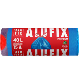 Worki na odpady ALUFIX Premium LDPE, ściągane taśmą, niebieskie 40L x 15 sztuk