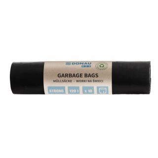 Worki na odpady bez wiązania Donau ECO, mocna folia LDPE z recyklingu, czarne 120L x 10 sztuk