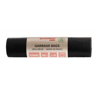 Worki na odpady bez wiązania Donau ECO, mocna folia LDPE z recyklingu, czarne 160L x 10 sztuk