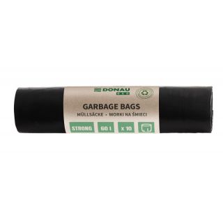 Worki na odpady bez wiązania Donau ECO, mocna folia LDPE z recyklingu, czarne 60L x 10 sztuk