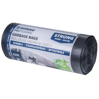 Worki na odpady bez wiązania Donau PROFESSIONAL Strong, mocne do ciężkich odpadów, czarne 120L x 25 sztuk