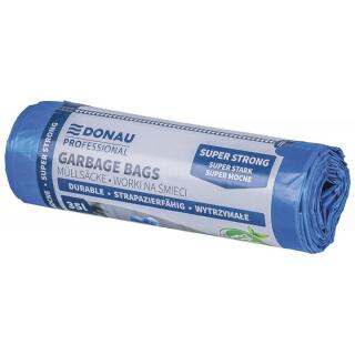 Worki na odpady ściągane taśmą Donau PROFESSIONAL Super Strong, mocne i wytrzymałe, folia LDPE z recyklingu, niebieskie 35L x 15 sztuk