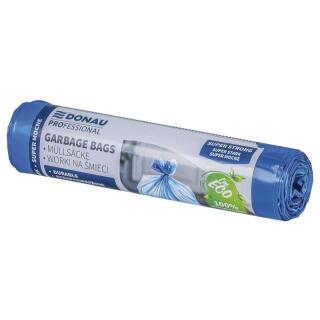 Worki na odpady ściągane taśmą Donau PROFESSIONAL Super Strong, mocne i wytrzymałe, folia LDPE z recyklingu, niebieskie 60L x 10 sztuk