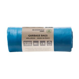 Worki na odpady z uszami do wiązania Donau ECO, folia LDPE z recyklingu, niebieskie 100L x 10 sztuk