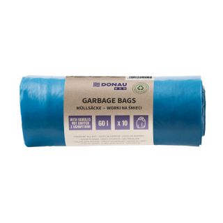 Worki na odpady z uszami do wiązania Donau ECO, folia LDPE z recyklingu, niebieskie 60L x 10 sztuk